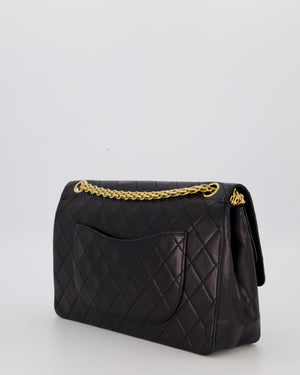 Chanel Black Vintage Stitched Edge Medium Classic Double Flap Bag in Lambskin Leather with 24K Gold Chain Hardware