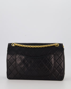 Chanel Black Vintage Stitched Edge Medium Classic Double Flap Bag in Lambskin Leather with 24K Gold Chain Hardware