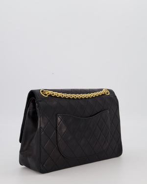 Chanel Black Vintage Stitched Edge Medium Classic Double Flap Bag in Lambskin Leather with 24K Gold Chain Hardware