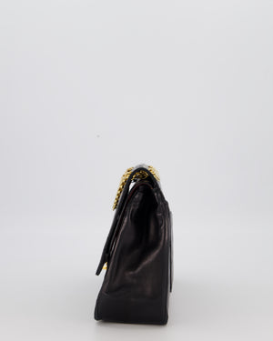 Chanel Black Vintage Stitched Edge Medium Classic Double Flap Bag in Lambskin Leather with 24K Gold Chain Hardware