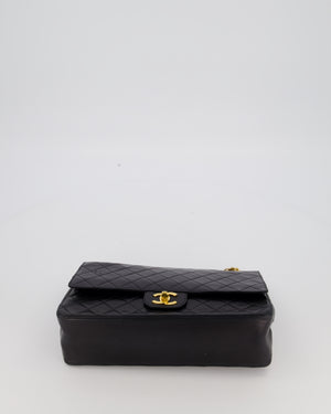 Chanel Black Vintage Stitched Edge Medium Classic Double Flap Bag in Lambskin Leather with 24K Gold Chain Hardware