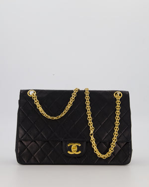 Chanel Black Vintage Stitched Edge Medium Classic Double Flap Bag in Lambskin Leather with 24K Gold Chain Hardware