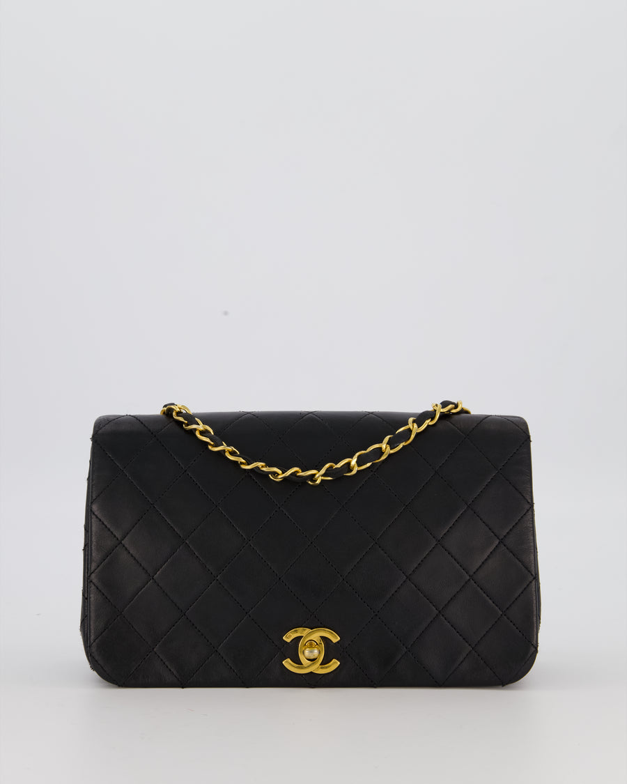Chanel Black Vintage Small Classic Single Flap Bag in Lambskin Leather with 24K Gold Hardware