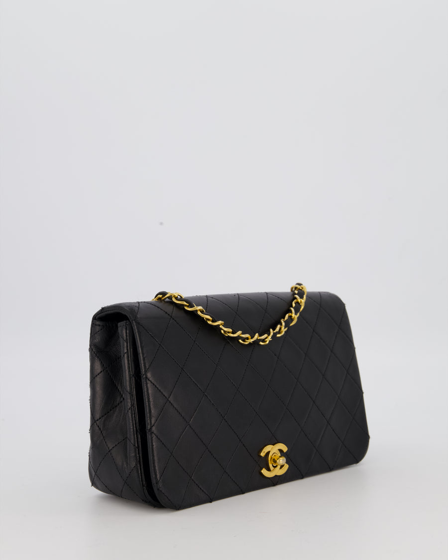 Chanel Black Vintage Small Classic Single Flap Bag in Lambskin Leather with 24K Gold Hardware