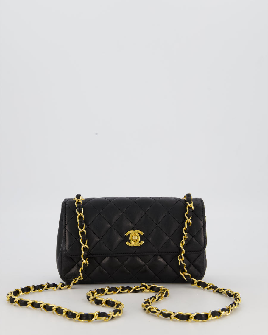 Chanel Black Vintage Ultra Mini Rectangular Classic Single Flap Bag in Lambskin Leather with 24K Gold Hardware