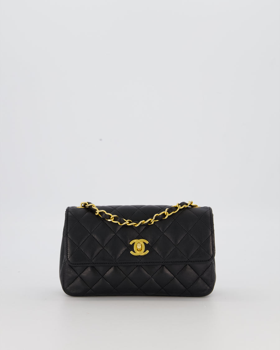 Chanel Black Vintage Ultra Mini Rectangular Classic Single Flap Bag in Lambskin Leather with 24K Gold Hardware