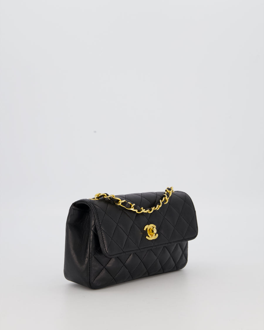 Chanel Black Vintage Ultra Mini Rectangular Classic Single Flap Bag in Lambskin Leather with 24K Gold Hardware