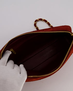 Chanel Vintage East West Chocolate Bar Clutch in Red Suede with Brushed Gold Hardware