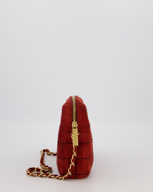 Chanel Vintage East West Chocolate Bar Clutch in Red Suede with Brushed Gold Hardware
