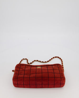Chanel Vintage East West Chocolate Bar Clutch in Red Suede with Brushed Gold Hardware