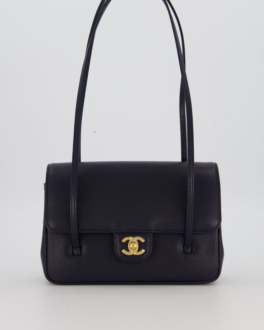 Chanel 26P Preppy Coco Small Flap Bag in Navy Caviar Leather with Gold Hardware