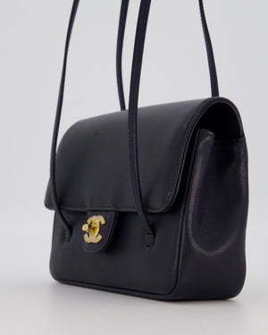 Chanel 26P Preppy Coco Small Flap Bag in Navy Caviar Leather with Gold Hardware