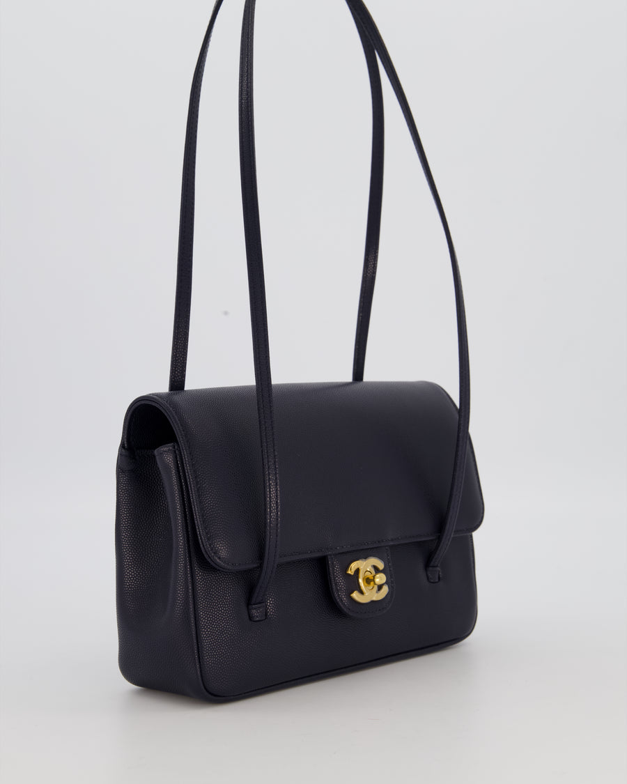 Chanel 26P Preppy Coco Small Flap Bag in Navy Caviar Leather with Gold Hardware