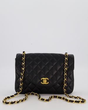 Chanel Black Vintage Small Square Classic Single Flap Bag in Lambskin Leather with 24K Gold Hardware