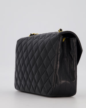 Chanel Black Vintage Small Square Classic Single Flap Bag in Lambskin Leather with 24K Gold Hardware