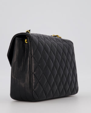 Chanel Black Vintage Small Square Classic Single Flap Bag in Lambskin Leather with 24K Gold Hardware