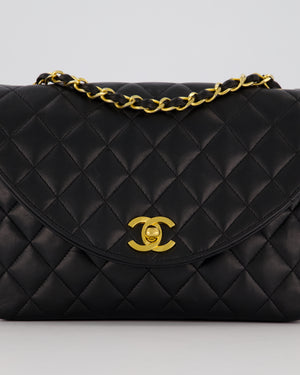Chanel Black Vintage Small Square Classic Single Flap Bag in Lambskin Leather with 24K Gold Hardware
