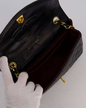 Chanel Black Vintage Small Square Classic Single Flap Bag in Lambskin Leather with 24K Gold Hardware