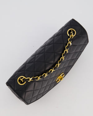 Chanel Black Vintage Small Square Classic Single Flap Bag in Lambskin Leather with 24K Gold Hardware