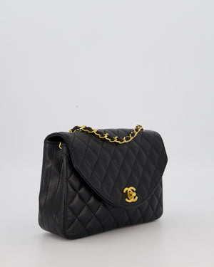 Chanel Black Vintage Small Square Classic Single Flap Bag in Lambskin Leather with 24K Gold Hardware