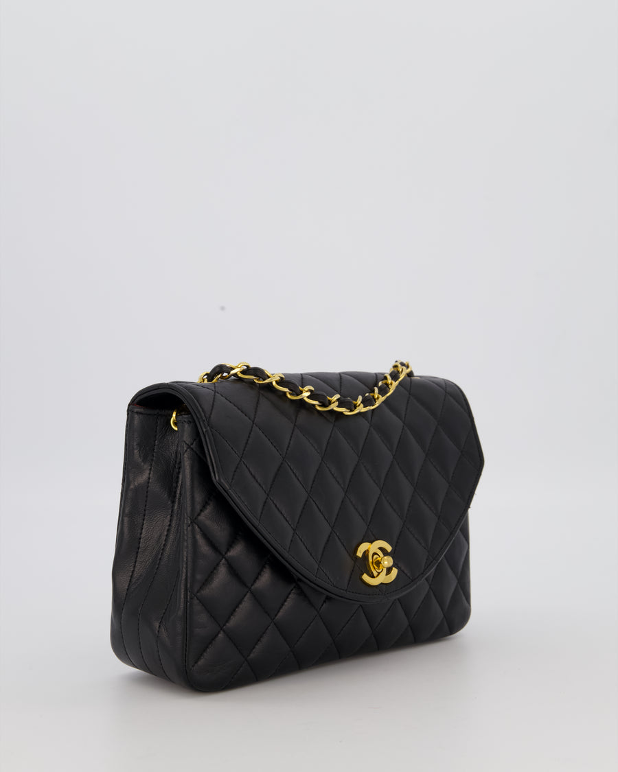 Chanel Black Vintage Small Square Classic Single Flap Bag in Lambskin Leather with 24K Gold Hardware
