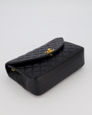 Chanel Black Vintage Small Square Classic Single Flap Bag in Lambskin Leather with 24K Gold Hardware