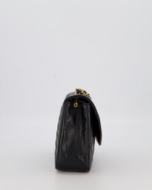 Chanel Black Vintage Small Square Classic Single Flap Bag in Lambskin Leather with 24K Gold Hardware
