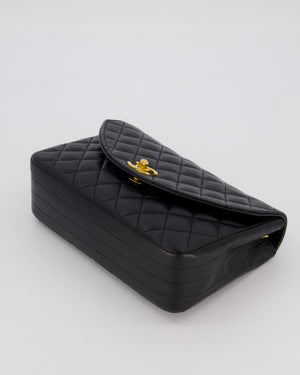 Chanel Black Vintage Small Square Classic Single Flap Bag in Lambskin Leather with 24K Gold Hardware