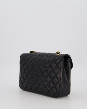 Chanel Black Vintage Small Square Classic Single Flap Bag in Lambskin Leather with 24K Gold Hardware