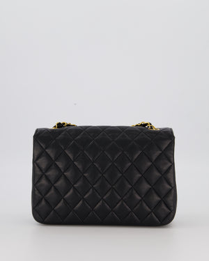 Chanel Black Vintage Small Square Classic Single Flap Bag in Lambskin Leather with 24K Gold Hardware