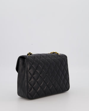 Chanel Black Vintage Small Square Classic Single Flap Bag in Lambskin Leather with 24K Gold Hardware