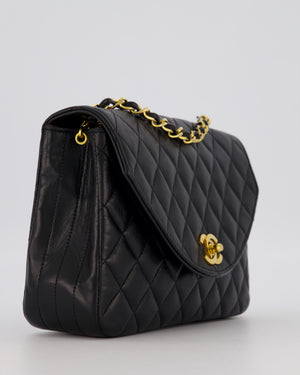 Chanel Black Vintage Small Square Classic Single Flap Bag in Lambskin Leather with 24K Gold Hardware