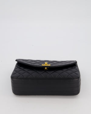 Chanel Black Vintage Small Square Classic Single Flap Bag in Lambskin Leather with 24K Gold Hardware