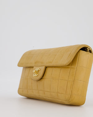 Chanel Beige Vintage East West Chocolate Bar Flap Bag in Lambskin Leather with 24K Gold Hardware