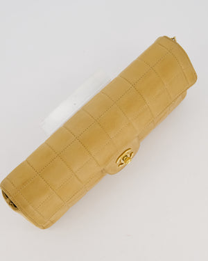 Chanel Beige Vintage East West Chocolate Bar Flap Bag in Lambskin Leather with 24K Gold Hardware
