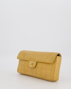 Chanel Beige Vintage East West Chocolate Bar Flap Bag in Lambskin Leather with 24K Gold Hardware