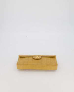 Chanel Beige Vintage East West Chocolate Bar Flap Bag in Lambskin Leather with 24K Gold Hardware
