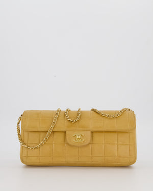 Chanel Beige Vintage East West Chocolate Bar Flap Bag in Lambskin Leather with 24K Gold Hardware