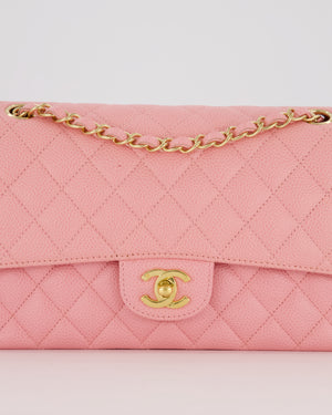 *HOT* Chanel Bubblegum Pink Vintage Classic Medium Double Flap Bag in Caviar Leather with 24K Gold Hardware