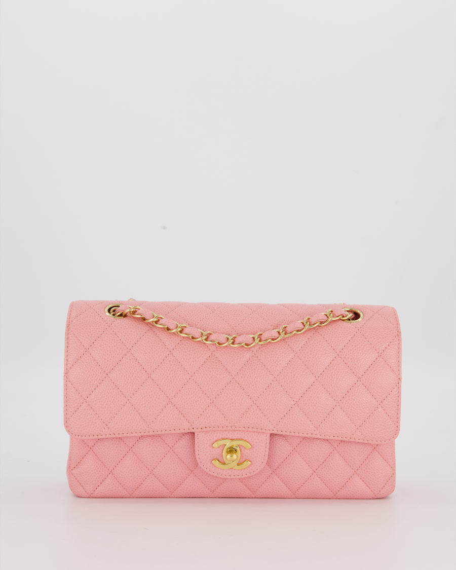 *HOT* Chanel Bubblegum Pink Vintage Classic Medium Double Flap Bag in Caviar Leather with 24K Gold Hardware
