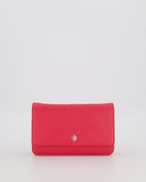 Chanel Fuchsia Pink Wallet on Chain Bag in Caviar Leather with Silver Hardware & Pink and Purple CC Logo