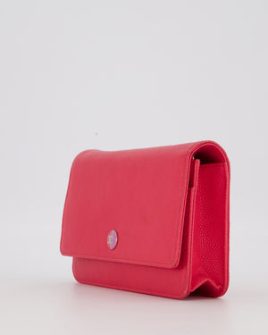 Chanel Fuchsia Pink Wallet on Chain Bag in Caviar Leather with Silver Hardware & Pink and Purple CC Logo