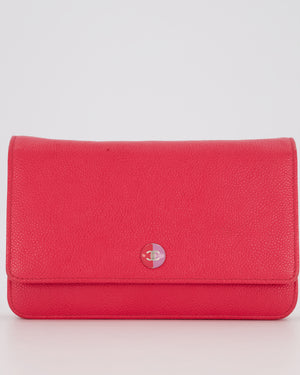 Chanel Fuchsia Pink Wallet on Chain Bag in Caviar Leather with Silver Hardware & Pink and Purple CC Logo