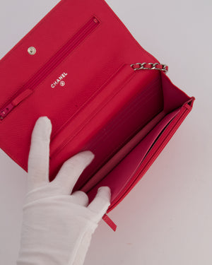 Chanel Fuchsia Pink Wallet on Chain Bag in Caviar Leather with Silver Hardware & Pink and Purple CC Logo
