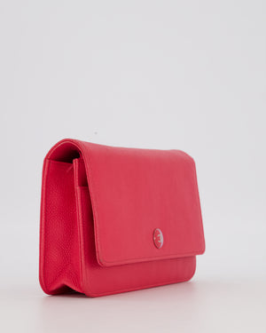 Chanel Fuchsia Pink Wallet on Chain Bag in Caviar Leather with Silver Hardware & Pink and Purple CC Logo