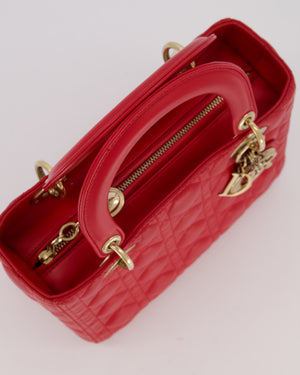 Christian Dior Medium Lady Dior Bag in Red Cannage Quilted Lambskin Leather with Gold Hardware