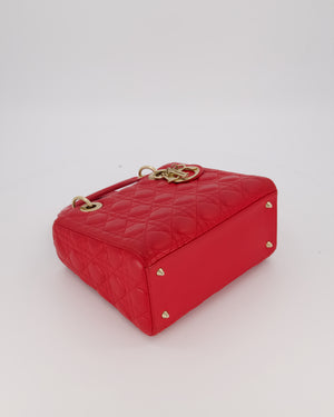 Christian Dior Medium Lady Dior Bag in Red Cannage Quilted Lambskin Leather with Gold Hardware