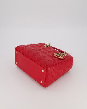 Christian Dior Medium Lady Dior Bag in Red Cannage Quilted Lambskin Leather with Gold Hardware