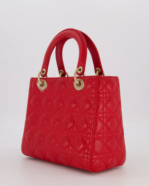 Christian Dior Medium Lady Dior Bag in Red Cannage Quilted Lambskin Leather with Gold Hardware