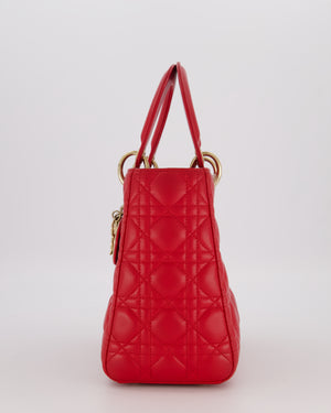 Christian Dior Medium Lady Dior Bag in Red Cannage Quilted Lambskin Leather with Gold Hardware